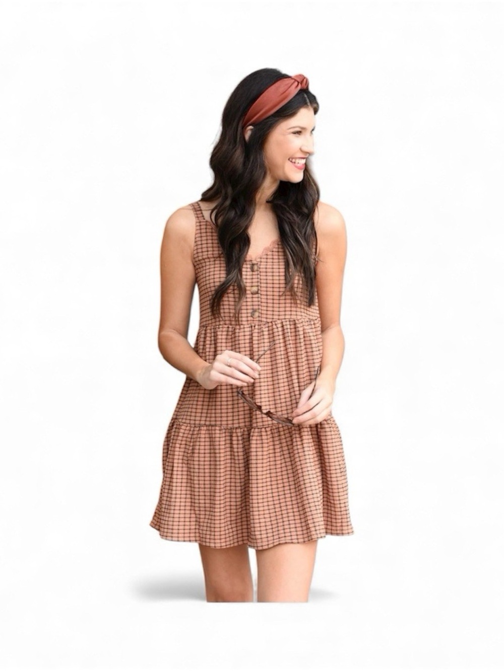 Perch By Blu Pepper Brown Plaid Dress Size 1XL